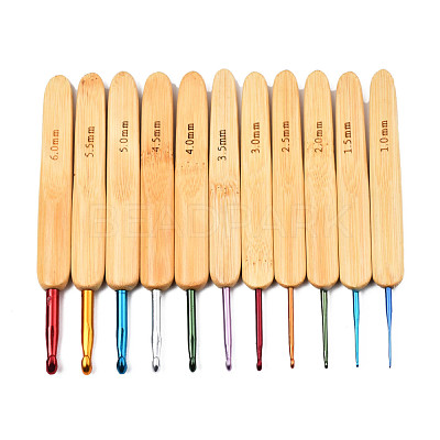 Bamboo Handle Aluminum Crochet Hook Needle Sets TOOL-R057-1