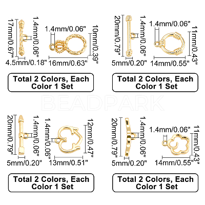 8Set 4 Style Brass Toggle Clasps KK-PH0001-88-1