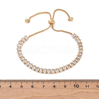 Brass Pave Clear Cubic Zirconia Horse Eye Box Chain Slider Bracelets BJEW-YWC0002-06B-G-1