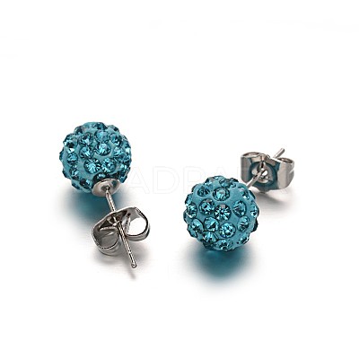 Polymer Clay Rhinestone Ball Stud Earrings EJEW-F0083-01-1