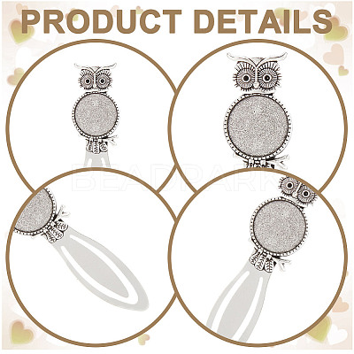12Pcs Owl Tibetan Style Alloy Bookmarks Cabochon Settings TIBE-HY0001-08-1
