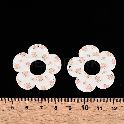 Flower Theme Printed Acrylic Pendants OACR-T028-06G-1
