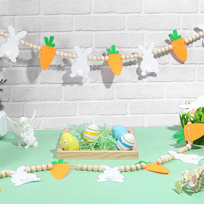 2Pcs Felt Rabbit Carrot & Wood Beads Hanging Banners DIY-WR0005-47-1