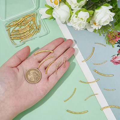 50Pcs 5 Styles Brass Textured Curved Tube Beads KK-PH0013-33-1