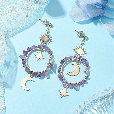 Vintage Natural Amethyst Ear Studs EJEW-JE05806-03-1