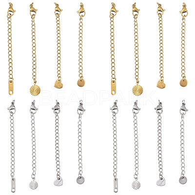 8Pcs 4 Styles 304 Stainless Steel Curb Chain Extender STAS-YW0003-35G-1