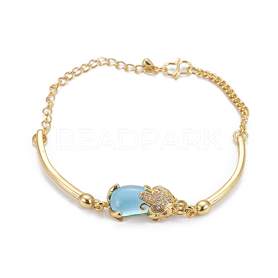 Golden Tone Brass Link Bracelets BJEW-L639-14G-1