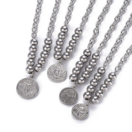 304 Stainless Steel Pendant Necklaces NJEW-O113-06P-1