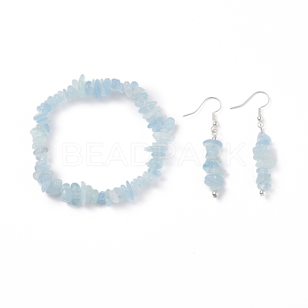 Natural Aquamarine Chips Beaded Jewelry Set SJEW-JS01232-07-1