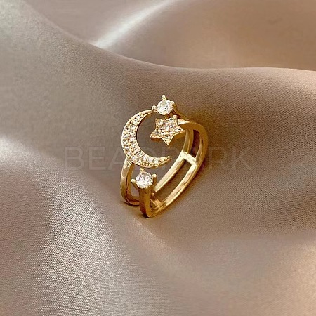 Brass Micro Pave Clear Cubic Zirconia Open Cuff Rings for Women FS-WGCF28E-01-1
