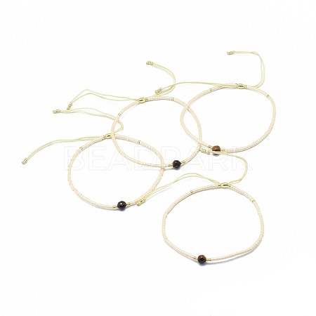 Adjustable Natural Tiger Eye Braided Bead Bracelets BJEW-F391-A09-1