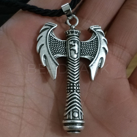 Retro Alloy Viking Double Headed Axe Pendant Black Cord Necklaces for Men FS-WGDEEE8-03-1
