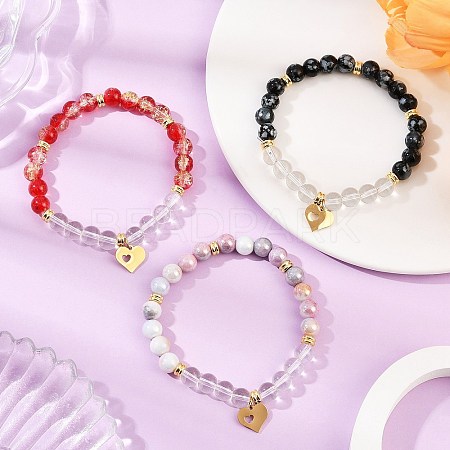3Pcs 3 Colors 304 Stainless Steel Charm Bracelets BJEW-JB12049-1