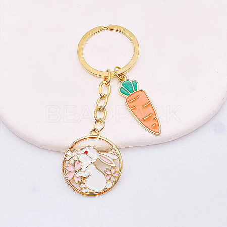 Cute Alloy Enamel Pendant Keychains with Carrot Charm FIND-PW0017-06A-1