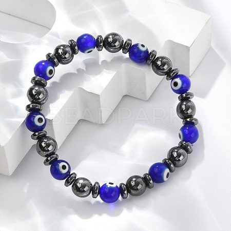 Handmade Evil Eye Lampwork Beads Stretch Bracelets BJEW-JB04461-02-1