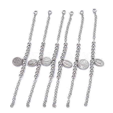 304 Stainless Steel Charm Bracelets BJEW-O172-01P-1