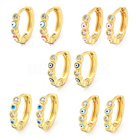 Evil Eye Real 18K Gold Plated Brass Hoop Earrings EJEW-L269-065G-1