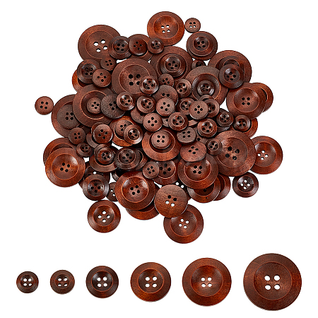 Olycraft 100Pcs 6 Style Natural Flat Round 4-hole Basic Sewing Button FIND-OC0002-11-1
