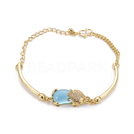 Golden Tone Brass Link Bracelets BJEW-L639-14G-1