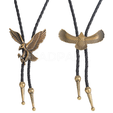 2Pcs 2 Styles Alloy Eagle Pendant Bolo Tie Necklaces NJEW-HY0001-16-1