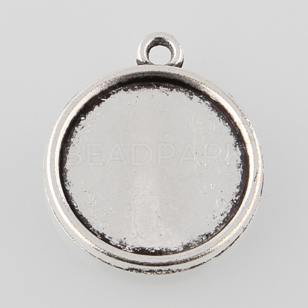 Tibetan Style Antique Silver Alloy Flat Round Pendant Cabochon Settings X-TIBEP-M022-31AS-1