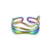 Rainbow Color 304 Stainless Steel Wave Wire Wrap Open Cuff Ring for Women RJEW-N038-047M-1