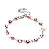 Enamel Heart with Evil Eye Link Chains Bracelet BJEW-P271-07P-01-1