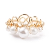 Shell Pearl Braided Crown Open Cuff Ring RJEW-TA00037-5