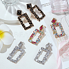 FIBLOOM 3 Pairs 3 Colors Rhinestone Hollow Out Rectangle Dangle Stud Earrings EJEW-FI0001-12-7