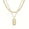 Brass Micro Pave Clear Cubic Zirconia Rectangle with Initial Pendant Double Layer Necklaces for Women FS-WG478B5-18-1