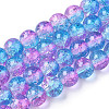 Two-Tone Crackle Baking Paint Transparent Glass Beads Strands X-CCG-T004-8mm-03-1