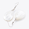 White Shell Dangle Earrings X-EJEW-P148-11-2