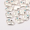 Wedding Theme Antique Silver Tone Tibetan Style Alloy Heart with Mother of the Groom Rhinestone Charms TIBEP-N005-17B-2