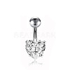 304 Stainless Steel Clear Cubic Zirconia Heart Curved Barbell Belly Rings WG52F32-04-2
