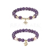 2Pcs 2 Style Natural Amethyst & Rose Quartz Beaded Stretch Bracelets Set BJEW-JB09020-4