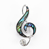 Musical Note Natural Abalone Shell/Paua Shell Brooch Pin G-N333-002-RS-2