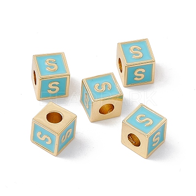 Rack Plating Brass Enamel Beads KK-B060-04G-06S-1