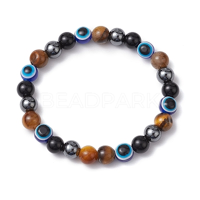 Round Gemstone Beaded Stretch Bracelets BJEW-JB11005-1