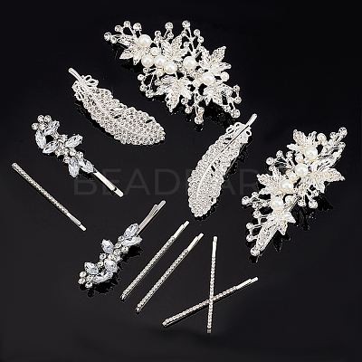 14Pcs 4 Style Wedding Bridal Alloy Rhinestone Hair Bobby Pins DIY-GA0003-90-1