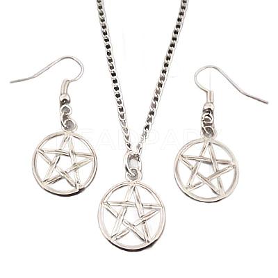 Hollow Out Star Alloy Pendant Necklaces & Dangle Earrings Sets FS-WG345ED-01-1