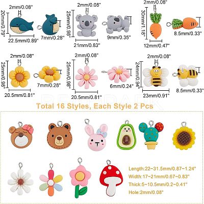 32Pcs 16 Style Resin Pendants RESI-CA0001-28-1