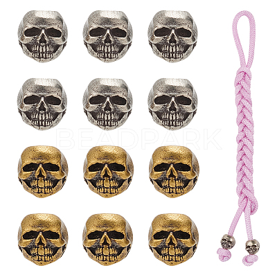 12Pcs 2 Colors Outdoor EDC Tool Brass Parachute Rope European Beads KK-NB0003-62-1
