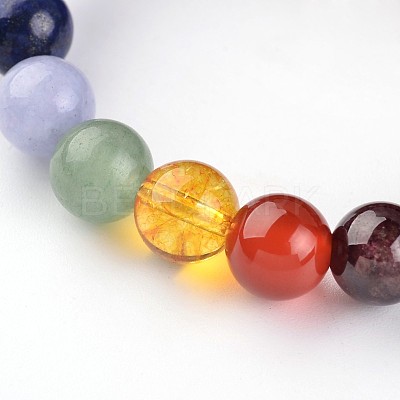 Chakra Natural Dyed & Heated Black Agate Beaded Stretch Bracelets BJEW-JB02225-02-1