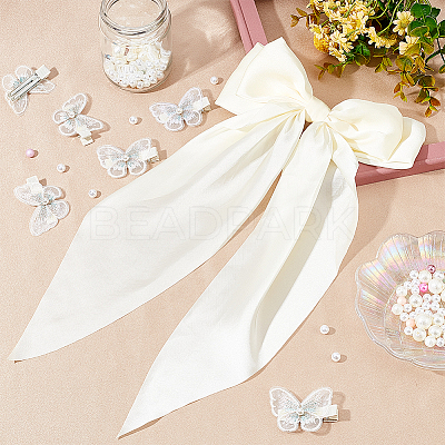 1Pc Big Bowknot Polyester Hair Barrettes & 6Pcs Butterfly Iron Alligator Hair Clips OHAR-GA0001-04-1