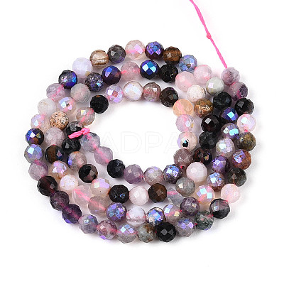 AB Color Plated Natural Garnet & Rose Quartz & Black Spinel & Amethyst & Quartz Crystal & Ice Obsidian Beads Strands G-T144-B07-07-1