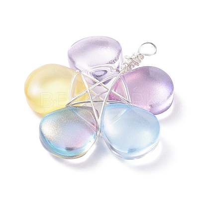 Wire Wrapped Glass Pendants PALLOY-JF01318-01-1