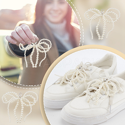 Bowknot Plastic Imitation Pearl Shoe Charms AJEW-WH0348-542B-01-1