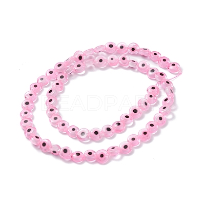 Handmade Evil Eye Lampwork Flat Round Bead Strands LAMP-L058-6mm-15-1