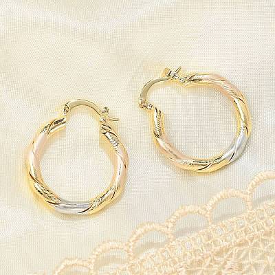 Brass Two Tone Twist Hoop Earrings LS-EJEW-B117-06A-M-1