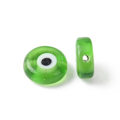 Handmade Evil Eye Lampwork Flat Round Bead Strands LAMP-L058-8mm-02-1